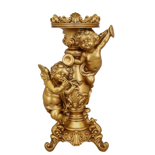 Image of Cherub Angel Candle Holder, Baroque Resin Figurine, Gold