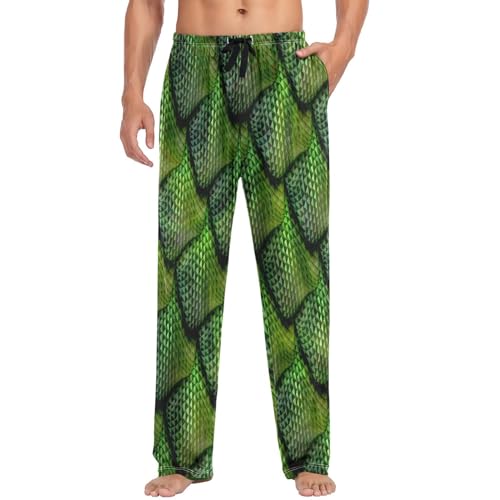 visesunny Men's Pajama Bottoms Cotton Lightweight Green Snake Scale Skin 3d Printing Casual Lounge Pants with Pockets Soft Sleep Pj for Men