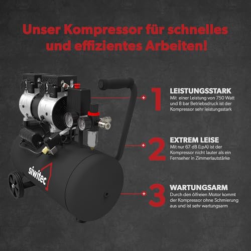 Flüsterkompressor Siwitec SK-750 mit 750 W und 24 L Kessel
