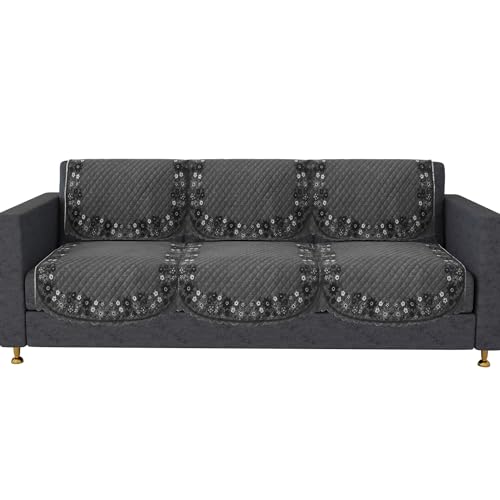 Image of Kuber Industries Sofa Cover | Velvet 3 Seater Sofa Slip Cover Set | Digital Painting Sofa Cover | Suede Ultra Sonic Couch Cover | Sofa Slipcover Set Living Room | Gray
