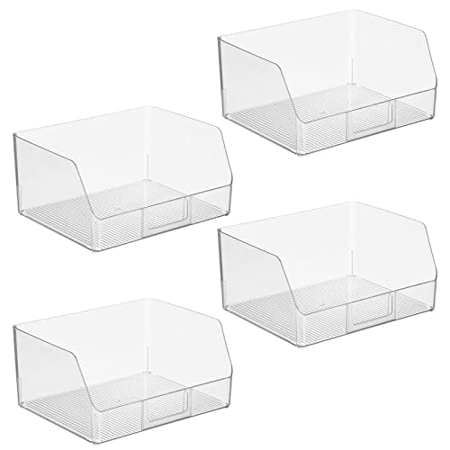 mDesign Wide Plastic Kitchen Food Storage Organizer Bin Basket with Open Front and Built-In Label Holder for Cabinets, Pantry - 12 Inch Width - 4 Pack - Clear by mDesign - Used condition - US$42.22