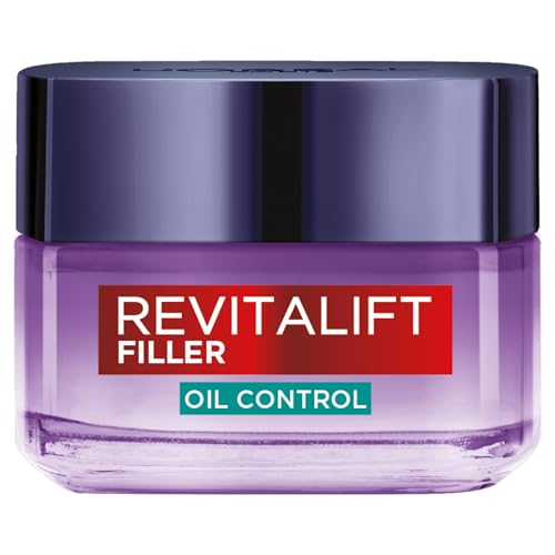 L'Oréal Paris Revitalift Filler 8H Oil Control Hyaluronic Gel Cream, Reduces Oiliness & Mattifies Skin, Gel-texture cream, Actively Regulate Sebum & Instantly Replumps Skin, 50ml