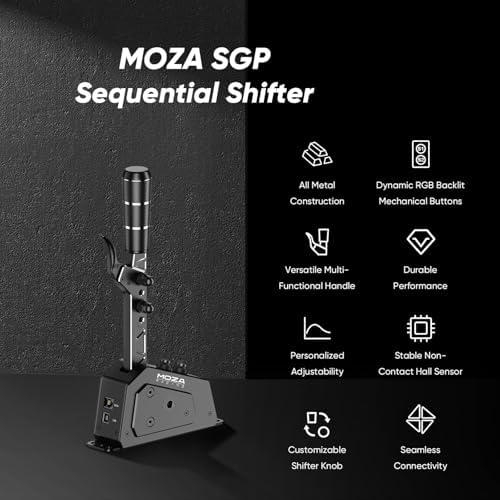 MOZA SGP Sequential Shifter Sim Racing Joystick, Black | All Metal Construction, Versatile Multi-Functional Handle, Non-Contact Hall Sensor, Dynamic RGB Backlit Mechanical Buttons