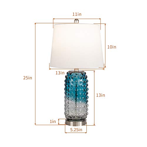Maxax Glass Table Lamps Set Of 2 With Usb Charging Port, 25" Tall Blue Bedside Lamps With White Shade For Bedroom, Living Room, Office (Etl Certified) #TOP3