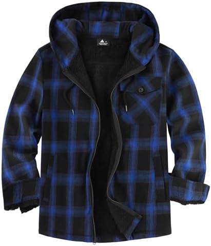 JACKETOWN Holzfällerjacke Herren Gefüttert Hemdjacke Herren mit Kapuze Kariertes Jacke Männer Reißverschluss Flanelljacke Sherpa Jacke Trekking Winterjacke Thermohemd Outdoor