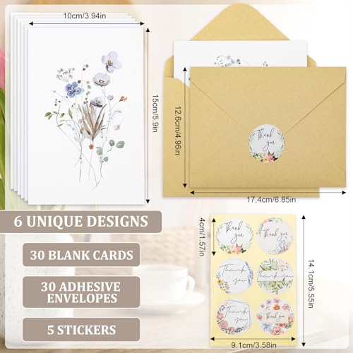 Fantasyon Pacote com 30 cartões e envelopes em branco, 10 x 15 cm, aquarela, flores silvestres, cart