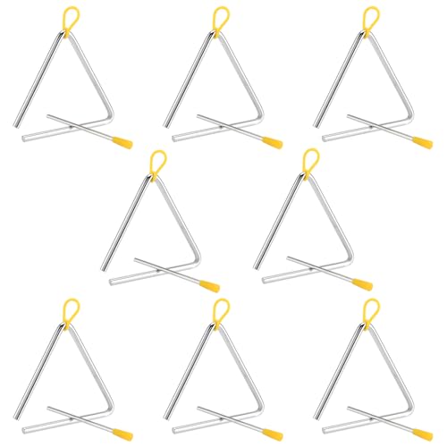 CHEUKYIU 8 Stücke 12.5cm Triangel Musikinstrument Triangle aus Stahl Dreieck Instrument Cantabile Triangel Percussion Triangel mit Schlägel für Schulen Professionals or Beginners, Making Music