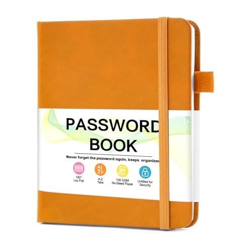 MOSA BEAR Password Keeper Book with Alphabetical Tabs，4.3"x5.7" Small Password Books for Seniors Password Notebook for Internet Website Address Log in Detail（Orange）