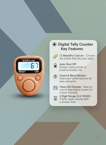 Image of Digital Finger Tally Counter with LCD Display, Portable Hand Click Counter for Prayer, Chanting, Gym, Counting, Stitching, Meditation, Automatic Tasbeeh Counter with Reset Button (512 Led-Pink)