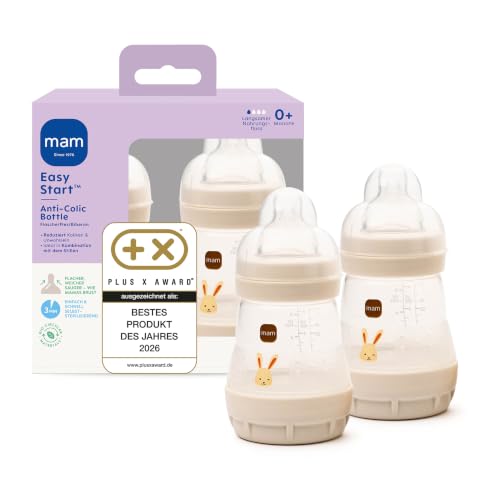 MAM Easy Start Anti-Colic Babyflasche 2x 160 ml, 0+ Monate, Gr. 1, Hase