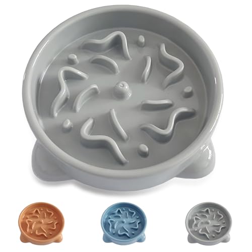 LOS ANDES Slow Feeder Dog Bowl Small, 16cm Slow Eating Dog Bowl Pet Puppy Anti-Choking Bloat Non Skid Pet Bowl Puzzle Feeder Healthy Eating Bowl (Small, Grey)