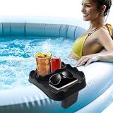 Hot Tub Table Tray,Foldable Hot Tub Side Table,No nslip Drink Caddy with 2 Cup Holders and Drain Holes,Keep Snacks-Drinks Handy and Dry,for Inflatable Spa/Pool/Bathtub