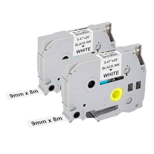2 cintas compatibles con Brother P Touch de 9 mm, color blanco, TZE 221 TZe 221, 9 mm x 8 m, compatible con Brother P Touch Cinta TZ Tape 9 mm 0,35 TZe221 para Ptouch H105 H100LB H107B 900 1000 1280