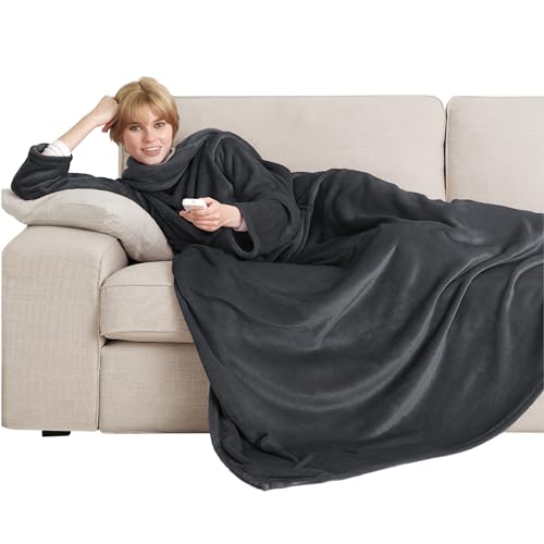 Bedsure Batamanta Mujer Polar Invierno - Bata Manta Hombre Para Sofa, Manta Con Mangas Con Bolsillo Frontal, Tejido Felpa Suave Y Acogedor, Antracita, 150x200cm Bedsure Batamanta Mujer Polar Invierno - Bata Manta Hombre Para Sofa, Manta Con Mangas Con Bolsillo Frontal, Tejido Felpa Suave Y Acogedor, Antracita, 150x200cm