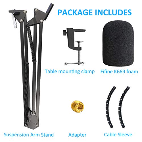 K669 Microphone Boom Arm Mic Stand, Windscreen And Cable Sleeve Compatible With Fifine K669 669B Usb Podcast Microphone To Recording And Streaming By Youshares #TOP6