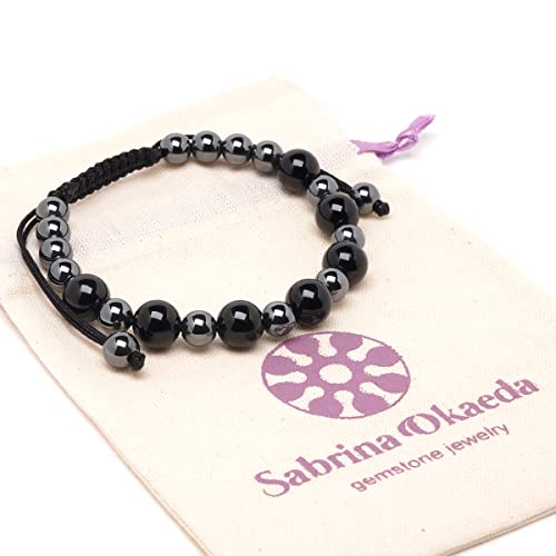 Pulseira Hematita e Turmalina Negra Pedras Naturais para Proteção