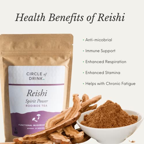Reishi Mushroom Spirit Power Rooibos Tea - 100% Usda Certified Organic - Immune Booster, Vitality, Deep Relaxation, Stress Relief, Restorative - Fruiting Body - Gourmet Blend - 22 Servings, 4Oz, 113G (1 Pack) #TOP3
