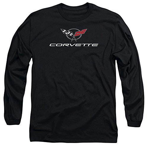 Long Sleeve: Chevy- Modern Corvette Logo Longsleeve Shirt, Black, Size Large