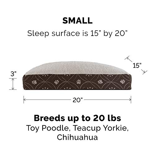 Image of Furhaven Pillow Dog Bed for Small Dogs w / Removable Washable Cover - Sherpa & Flannel Paw Print Mattress - Dark Espresso, Small