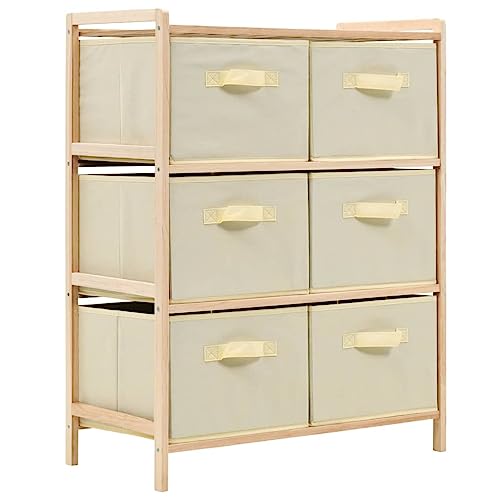 KTHLBRH Commode en osier avec 6 paniers en tissu - Commode de rangement - En bois de cèdre - Beige