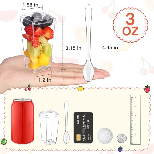 Eupako 3 oz Plastic Dessert Shooter Cups with Lids - 100 Pack Mini Clear Square Appetizer Cup, Small Dessert Cup for Jello Shots, Parfait, Puddings, Mousse by Eupako - Used condition - Image 2