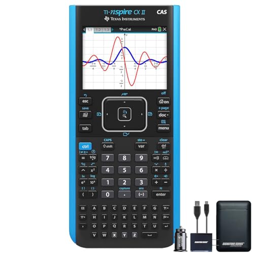 Texas Instruments TI-Nspire CX II CAS Graphing Calculator | Color Screen, 8 Built-in Apps, Python Programming, Included Software, for Math, Science and Finance | Signature Series Power Bundle by Certified Brands - Used condition - US$173.85