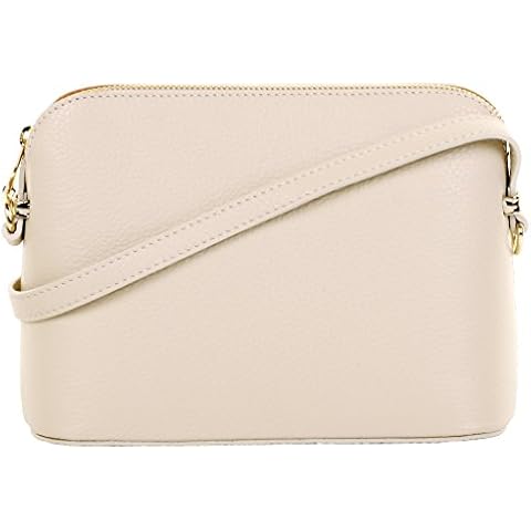 Primo Sacchi Ladies Italian Textured Cream Leather Small Triangular Adjustable Strap Shoulder or Crossbody Bag Cover
