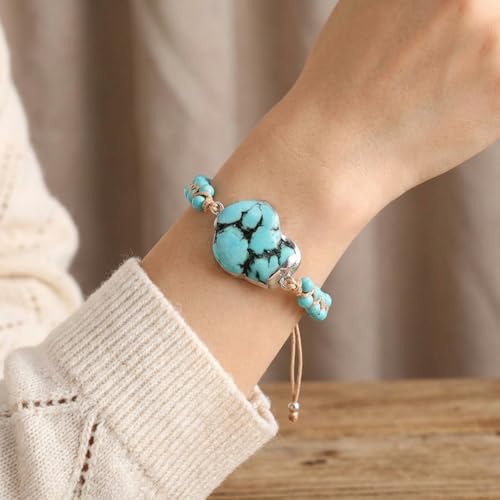 Image of YGLINE Natural Stone Bracelet 5 Wraps Bracelet Handmade Blue Color Boho Bracelet for Women Bracelet