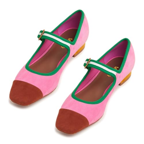 miss left Women Unique Square Cap Toe Low Heel Mary Jane Pumps Adjustable Strap Buckle Cute Party Event Daily Dress Shoes Size 4-16 US4