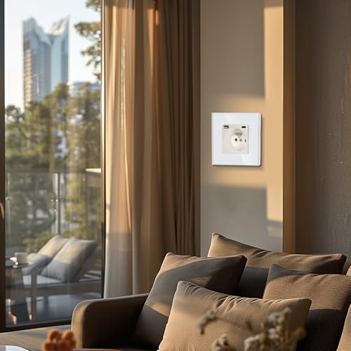 BSEED Prise Murale avec USB et 1 Type C,16A Prise de Courant Alternatif avec Panneau en Verre,Multiprise Murale Max 2.1A,Convient au Smartphone, à la Tablette (Blanc) – vue 8