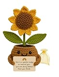 PERZUMI Crochet Sunflower with Positive Messages | Handmade Crochet Flower Desk Decor | Emotional Support Gift for Teacher, Friend, Coworkert | Light Brown Pot