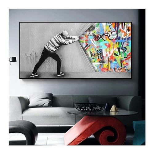 Peintures sur toile Banksy pour habiller un grand mur vide de salon