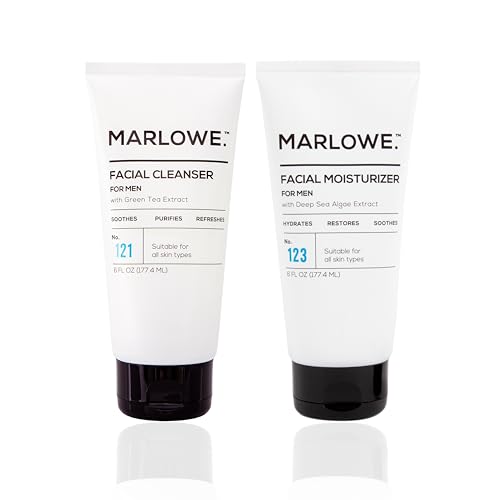 MARLOWE. Face Cleanser & Moisturizer Skin Care Duo, No. 121 Facial Cleanser 6 oz & No. 123 Facial Moisturizer 6 oz with Green Tea & Deep Sea Algae Extracts, Purifies, Hydrates, Refreshes & Soothes