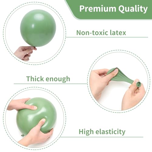 image for RUBFAC Sage Green Balloons Different Sizes 105pcs 5/10/12/18 Inches fo
