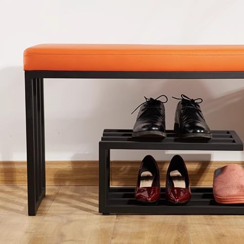 Banc à chaussures d'entrée design industriel en métal noir robuste - 6