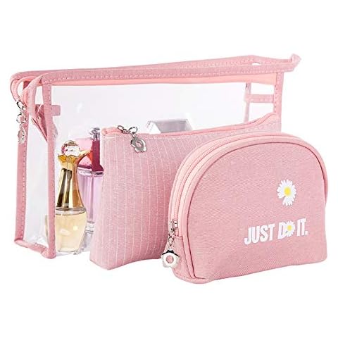 SPAHER Makeup Bag, 3 in 1 Clear Travel Toiletries Bag Pink Portable Waterproof Wash Bag Cosmetic Organizer for Women, 3Pcs Cover
