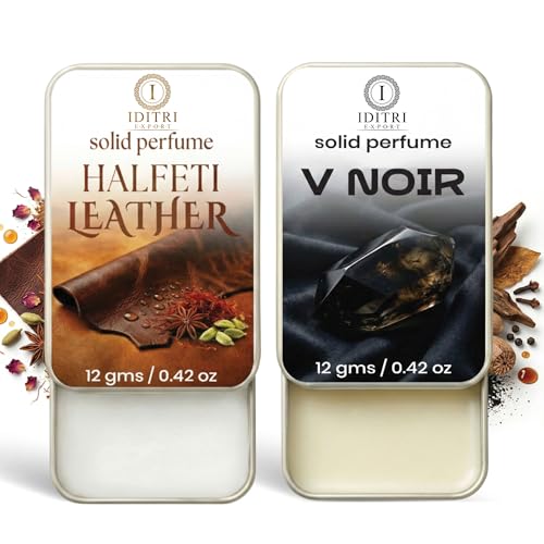 Image of Solid Perfume |V Noir&Halfeti leather Alcohol Free Wax Perfume Balm, Long Lasting | Pocket Tin 12g, Pack Of 2| Non Greasy Smooth Glide, Travel Friendly Unisex Gifts He Or Her