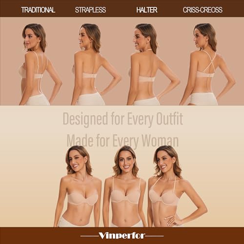 Women's Strapless Bra - Seamless Lightly Lined No Slip Underwire Invisible Convertiable Bandeau Bras for Dress4