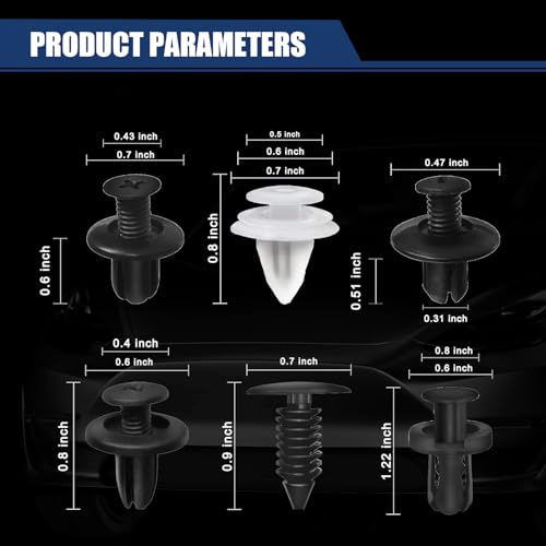 Nowkont Pack-100 Car Bumper Fasteners Rivet Clips Replacement Kit, 6.3MM 8MM 9MM 10MM Durable Metal Push-in Vehicle Screw Retainer, Universal Automotive Bumper Accessories for Truck SUV Car (Black)