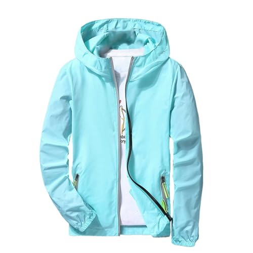 Generisch Chaquetas reflectantes para mujer, transpirable, delgada, ligera, con capucha, cortavientos, talla grande, de secado rápido, chaqueta deportiva de color sólido, cremallera de ocio, abrigo de