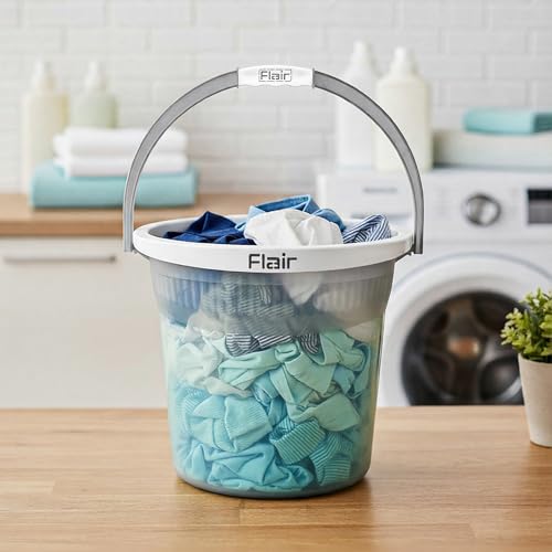 Image of FLAIR Estella Crystal 8 LTR Clear Set of 2 I Plastic Bathroom Bucket | Strong and Durable Water Storage Bucket | Sturdy and Easy Grip Handle | Ideal for Bathing and Everyday Use