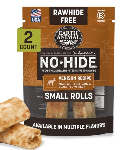 Earth Animal No Hide Dog Chews - Rawhide Free Small Rolls 2 Count Venison