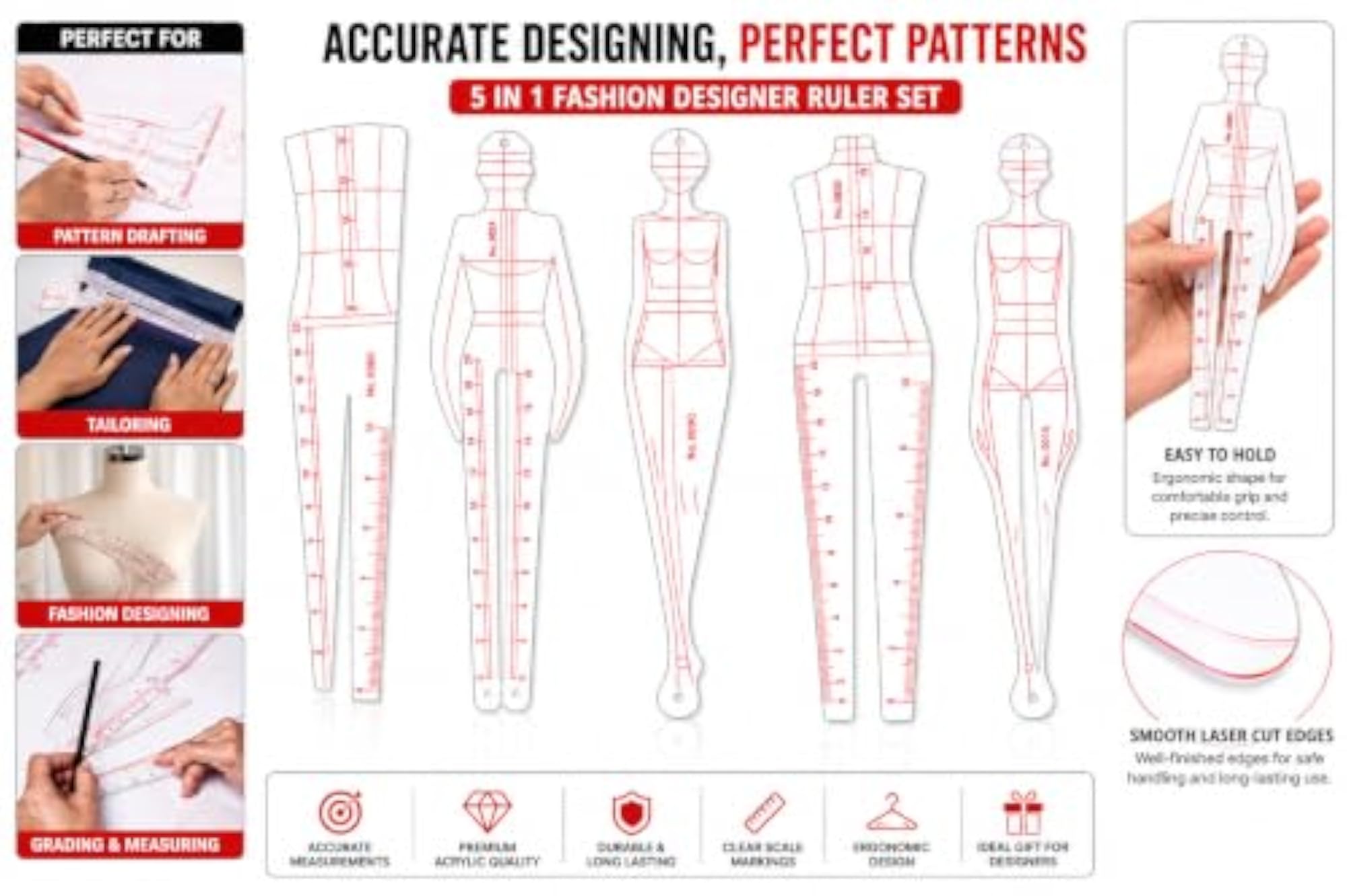 Drawing Ruler Set for Sketch Pattern Drafting