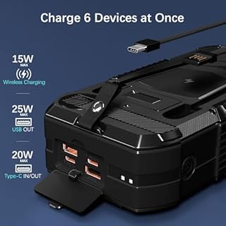 70000mAh Wireless Power Bank große Solar Powerbank: PD30W Externer Handyakku tragbares Ladegerät mit Schnellladefunktion, USB C 6 Ausgängen mit Taschenlampe Kompass Handkurbel für Phones Tablets