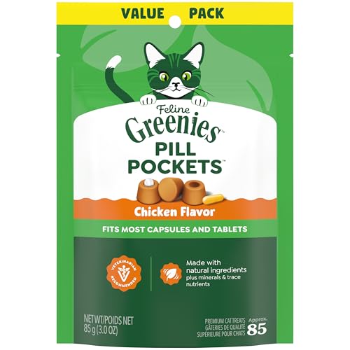 Greenies Feline Pill Pockets for Cats Natural Soft Cat Treats Chicken Flavor 3 oz. Pouch (85 Treats)