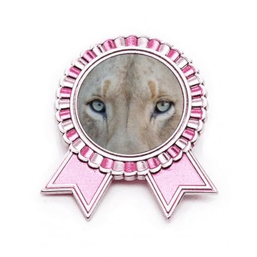 Broche lion blanc animal rose médaille de prix, le cadeau idéal en métal