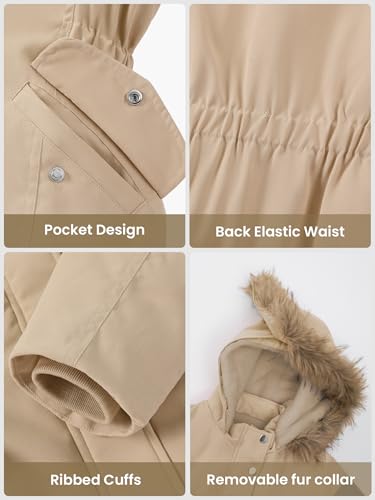 XMWEALTHY Girls' Winter Puffer Coat Kids Warm Windproof Long Parka Hooded Jacket with Fur Trim4