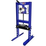 PULLAFUN Hydraulic Press, 6-Ton Benchtop Hydraulic Shop Press with Pressure Gauge, H-Frame Garage Floor Press, Adjustable Working Table Height, Blue