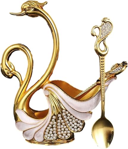 Juego de vajilla de café, fruta y postre con soporte de base de cisne, decoración(Gold Spoon)