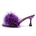 Women's Feather Mule Sandals, Kitten Heel, Square Open Toe, Slip On, Fluffy Fur Clear Strap Purple 36 - insole length: 23cm/9.06 inch - US 5.5